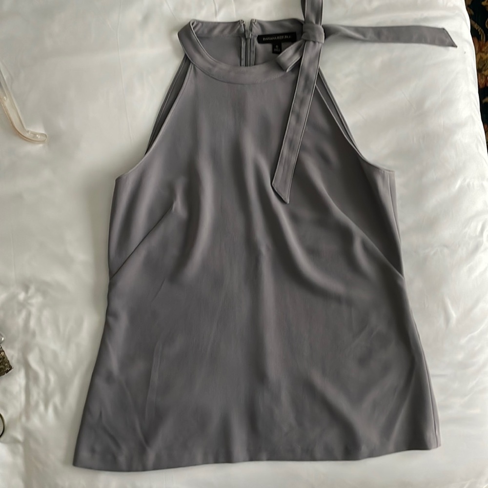 Blue/gray banana republic high neck bow blouse sz 6